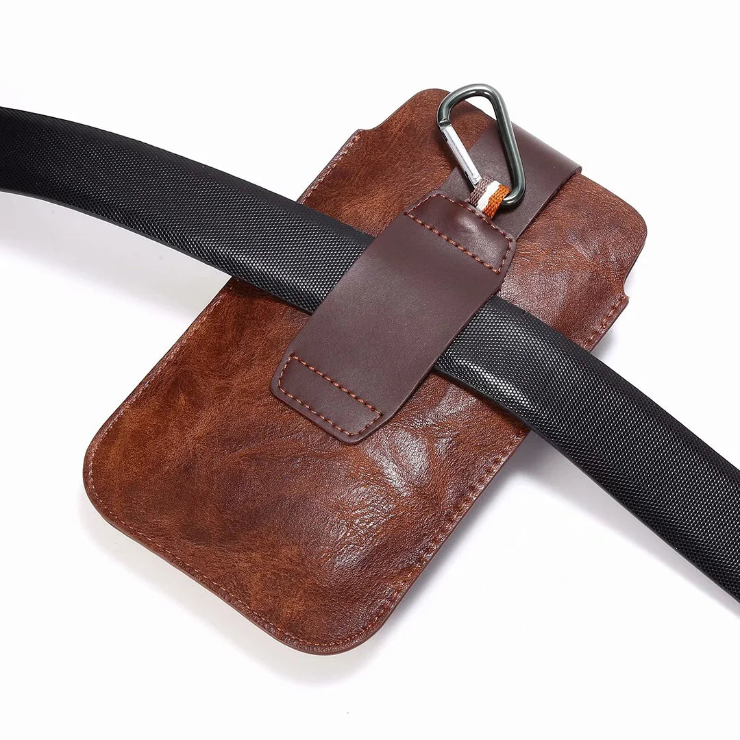 Cow Leather Dual Pouch Travel Men Waist Bag Holder For iPhone Samsung Xiaomi Redmi 7 Pro Huawei 2 Phone Belt Clip Case Holster