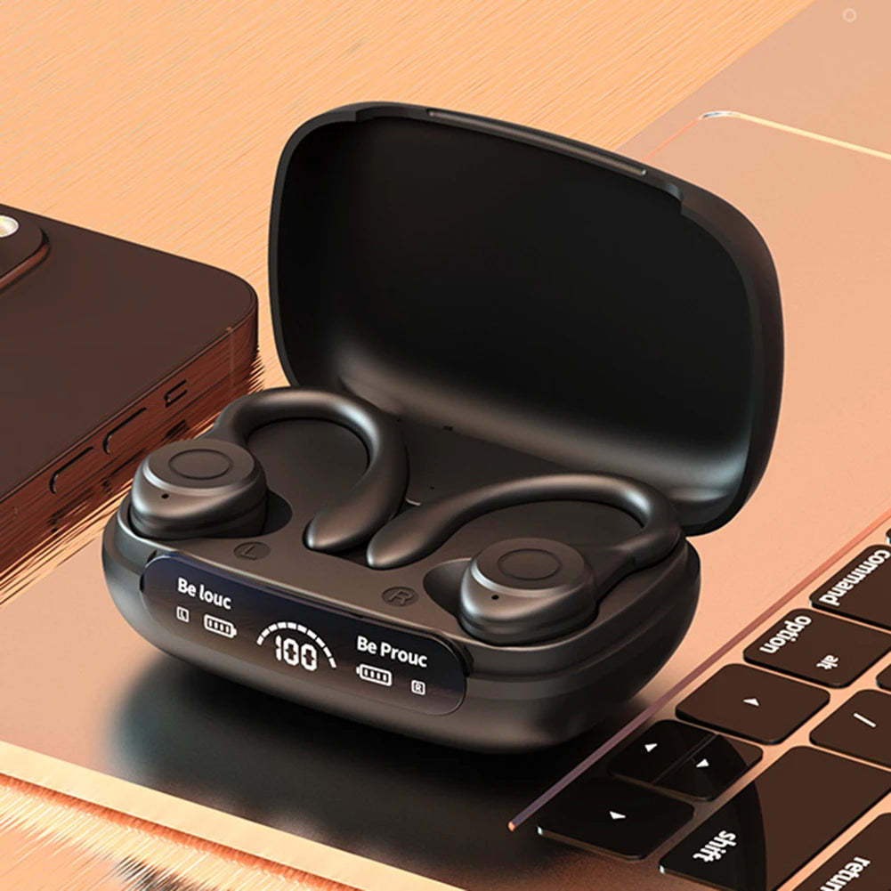 Wireless Bluetooth Headset Ear Hook Sports HiFI Stereo Headphones Waterproof Headset Noise Reduction LED Display Running Earbuds