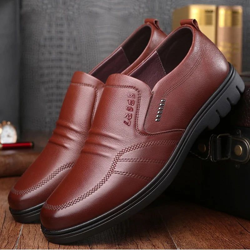 Men's Light Leather Slip-on Black Shoes