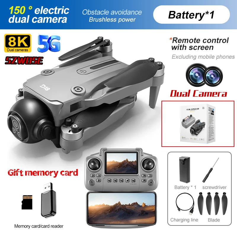 D18 Drone with 8K HD 150° Electric Dual FPV Camera Angle Obstacle Avoidance Foldable Quadcopter for Aerial Photography Toy