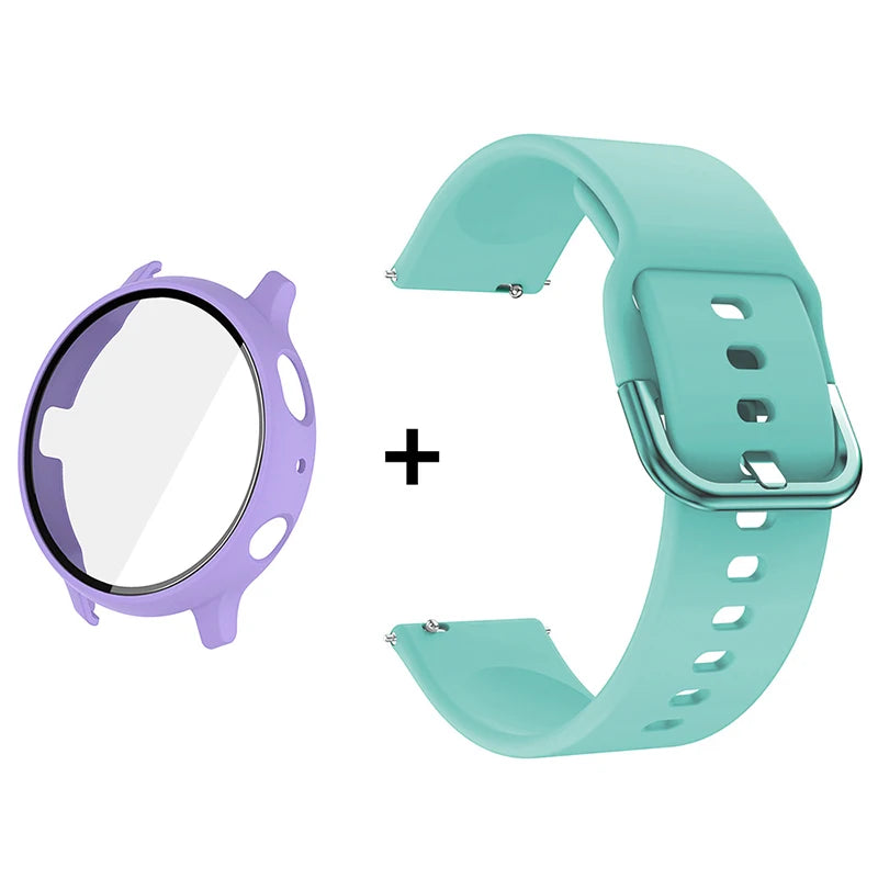 Silicone Strap+Case for Samsung Galaxy Watch Active 2 40mm 44mm Bracelet Tempered Glass Screen Protector Cover correas 20mm band