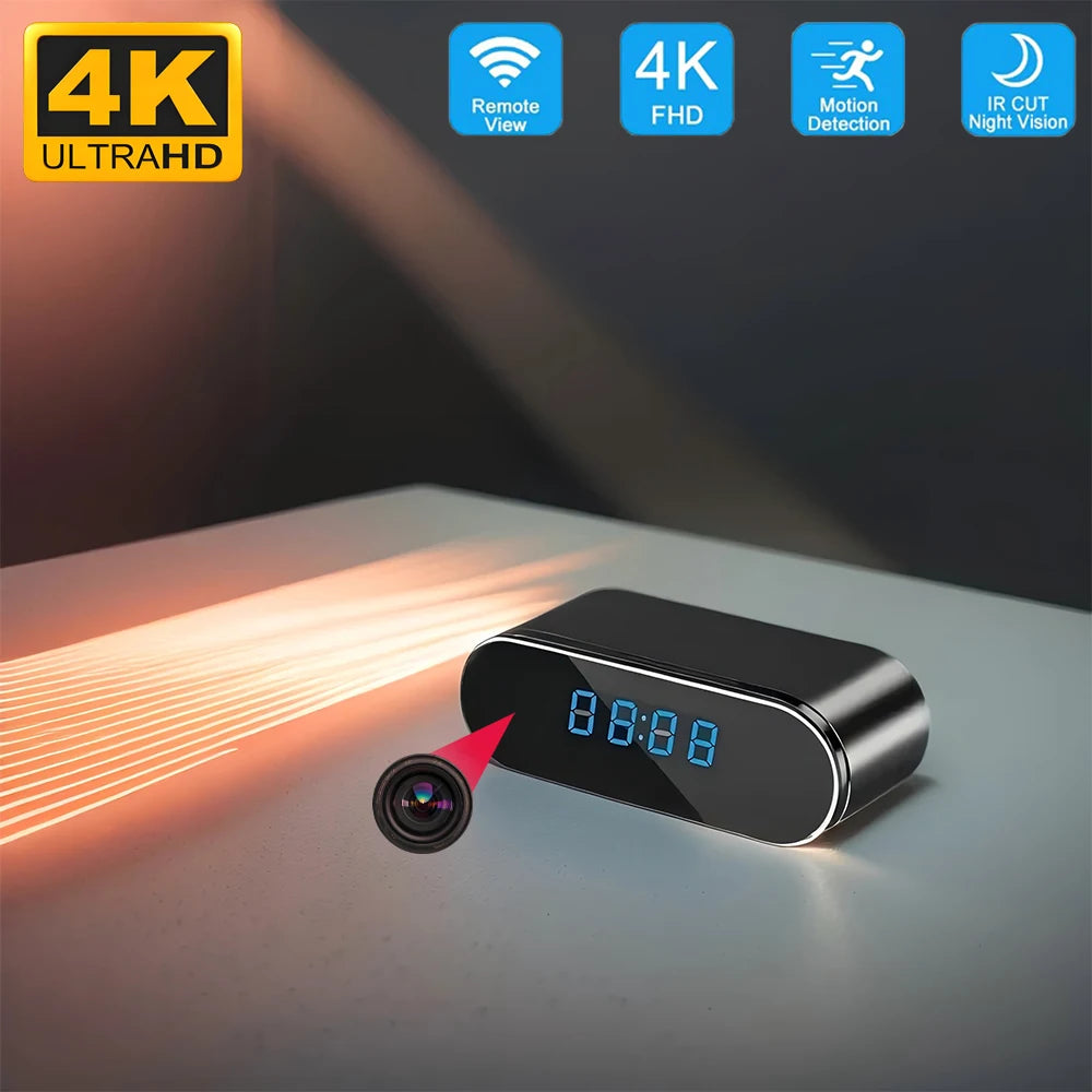Fully upgraded and improved WIFI mini 4K HD clock camera, supporting infrared night vision, mobile detection, and remote viewing
