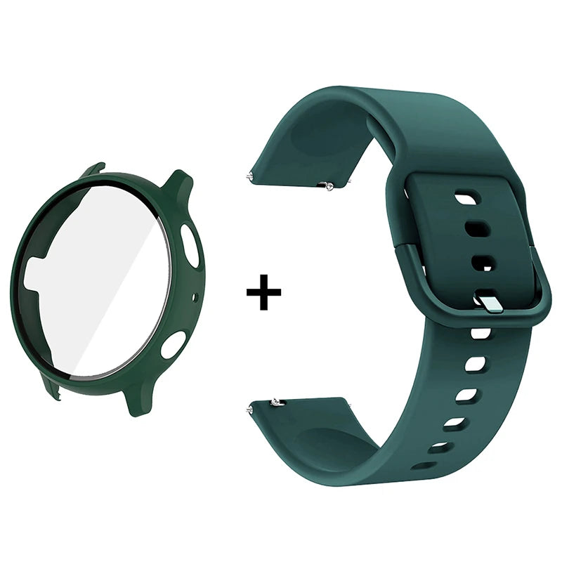 Silicone Strap+Case for Samsung Galaxy Watch Active 2 40mm 44mm Bracelet Tempered Glass Screen Protector Cover correas 20mm band