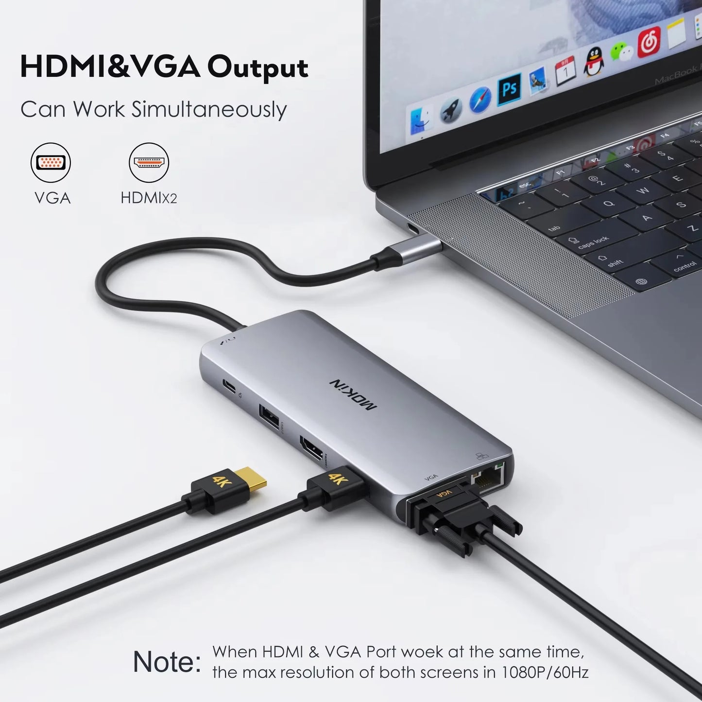 MOKiN 11 in 1 USB C HUB Docking Station 4K 60Hz 2 HDMI VGA USB 3.1 RJ45 PD 100W for MacBook Air/Pro iPad M1/M2 Laptop