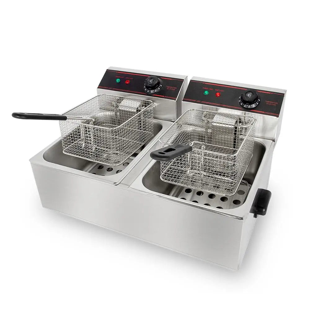 6L+6L Double Tanks Electric Deep Fryers Commercial High Quality Stainless Steel Double Basket Chips Potato Fryer