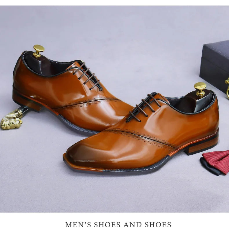Brand Original Mens Oxford Dress Shoes Genuine Leather Brown Lace-up Business Wedding Formal Shoes Plus Size 38-46