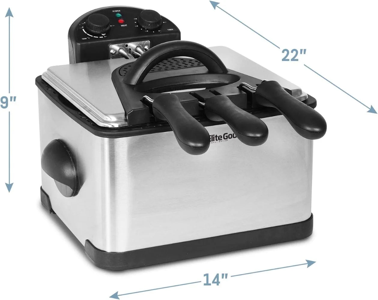 Electric Immersion Deep Fryer 3-Baskets, 1700W Timer Control, Adjustable Temperature,Set Adjustable Temperature and Timer Knob