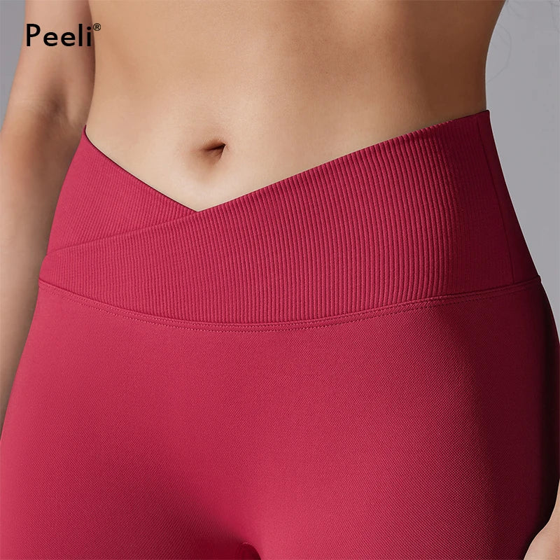 Scrunch Butt Gym Leggings Women Clothing V Cross High Waist Yoga Pants Seamless Sports Leggings Femme Push Up Yoga Leggings