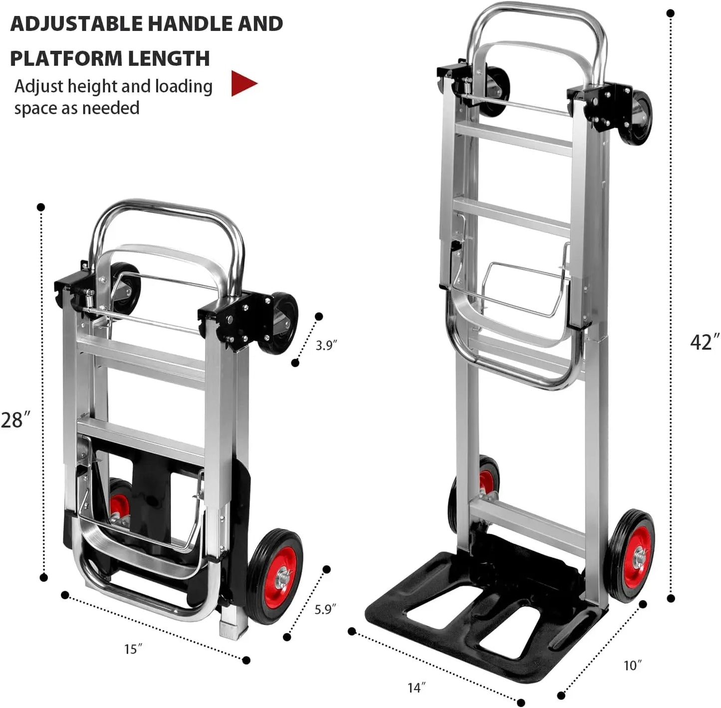 Hand Truck Dolly Heavy Duty 440lbs Capacity 2 in 1 Convertible Folding Hand Truck with Pneumatic Wheels and Telescopin