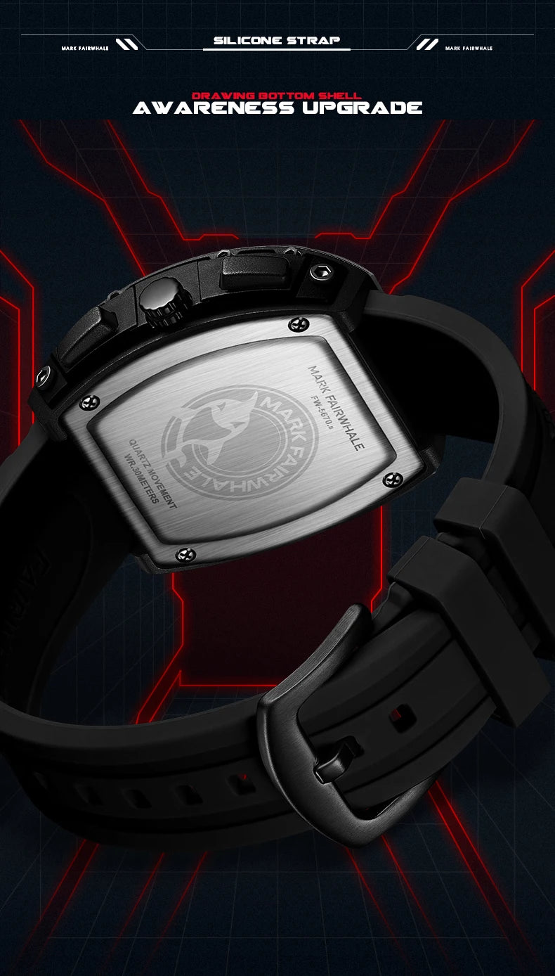 Luxury Watch Mens Fashion Brand Mark Fairwhale Sports Silicone Strap Clock Tonneau Chronograph Quartz Wristwatch Boy Dropshiping
