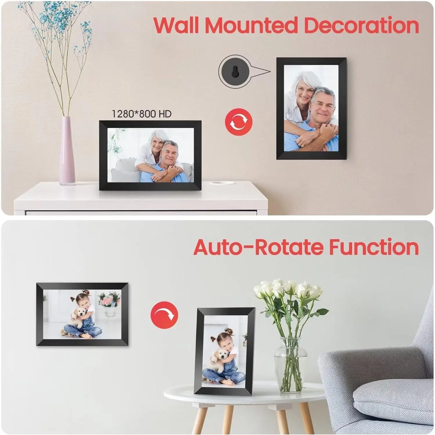 Frameo 10.1 Inch WiFi Digital Picture Frame,1280*800IPS HD Cloud Smart Digital Photo Frame,32GB Storage, Wall Mountable,For Mum