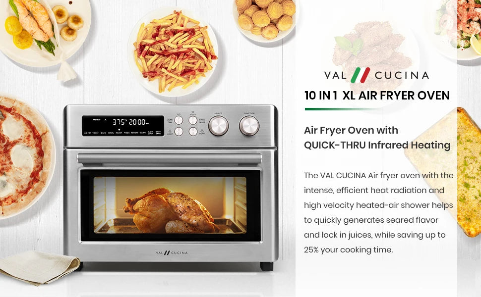 Heating Air Fryer Toaster Oven, Extra Large Countertop Convection Oven 10-in-1 Combo, 6-Slice Toast, Enamel Baking Pan Easy Clea