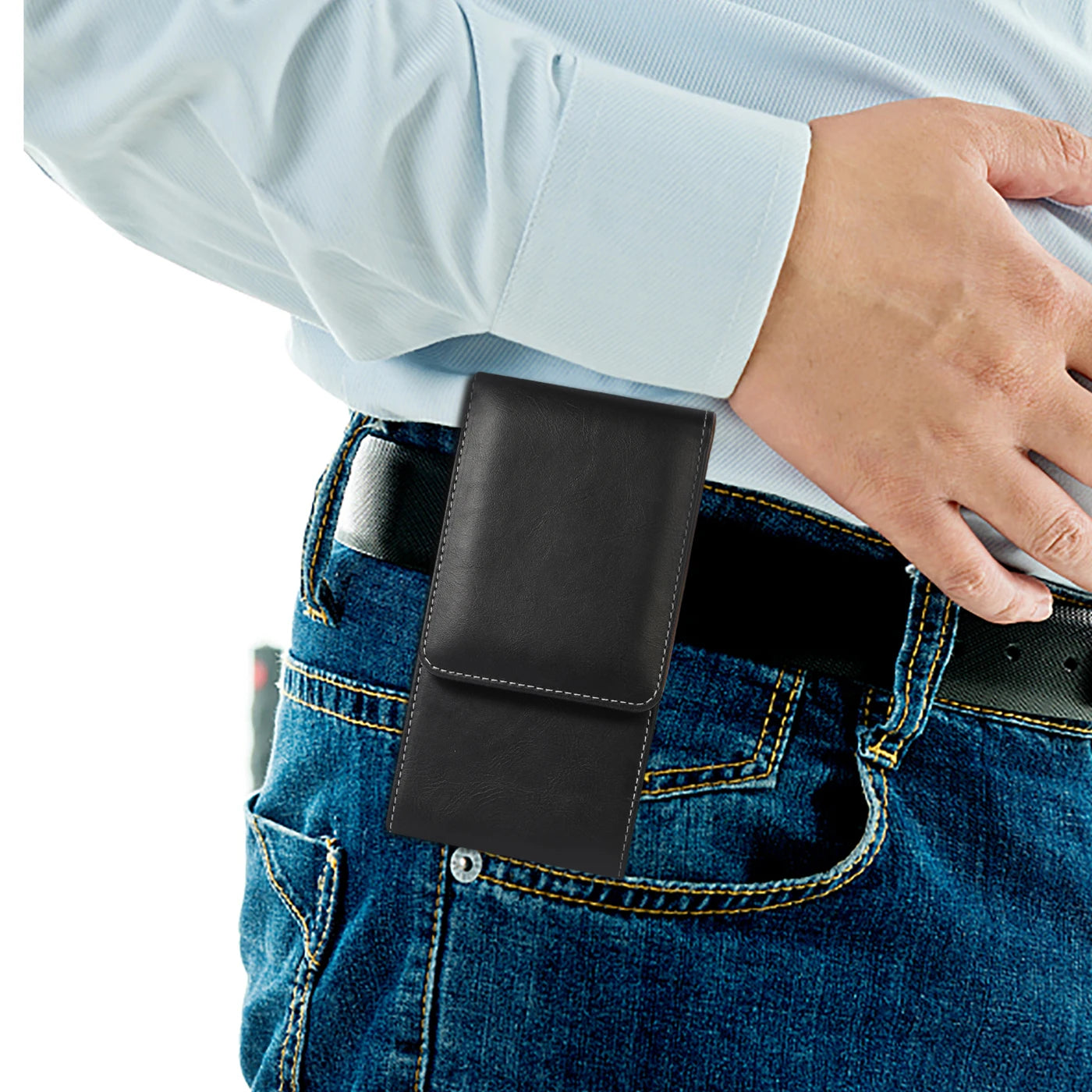 Leather Dual Pouch Wallet Card Holder Two Mobile Phone Belt Clip Case For iPhone Samsung Xiaomi Huawei 2 Holster Men Waist Bag