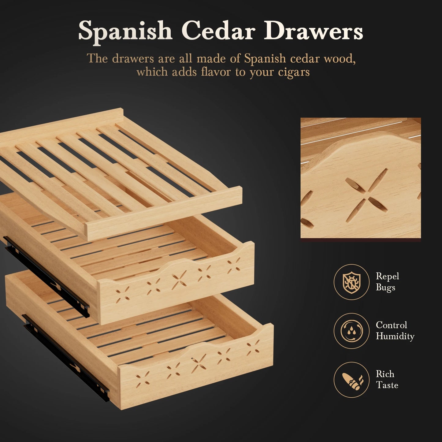 Electric Cigar Cooler Humidor 85L Large Cabinet for 700 Counts Spanish Cedar Wood Shelves & Drawer Cooling & Heating Function