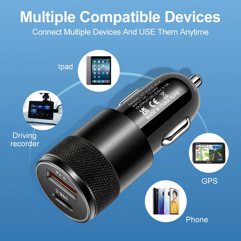 Car Fast Charger For Xiaomi Mi 12 11 10 9 8 Lite Samsung S22 S21 S20 A73 A53 A33 Dual USB Phone Charger Adapter USB Type-C Cable