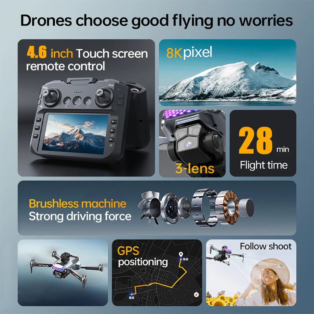 NEW D27 MAX Drone Professional 8K GPS HD Camera 5G WIFI FPV UAV with 4.5 Inch Screen Remote Control RC Drone 5KM Range