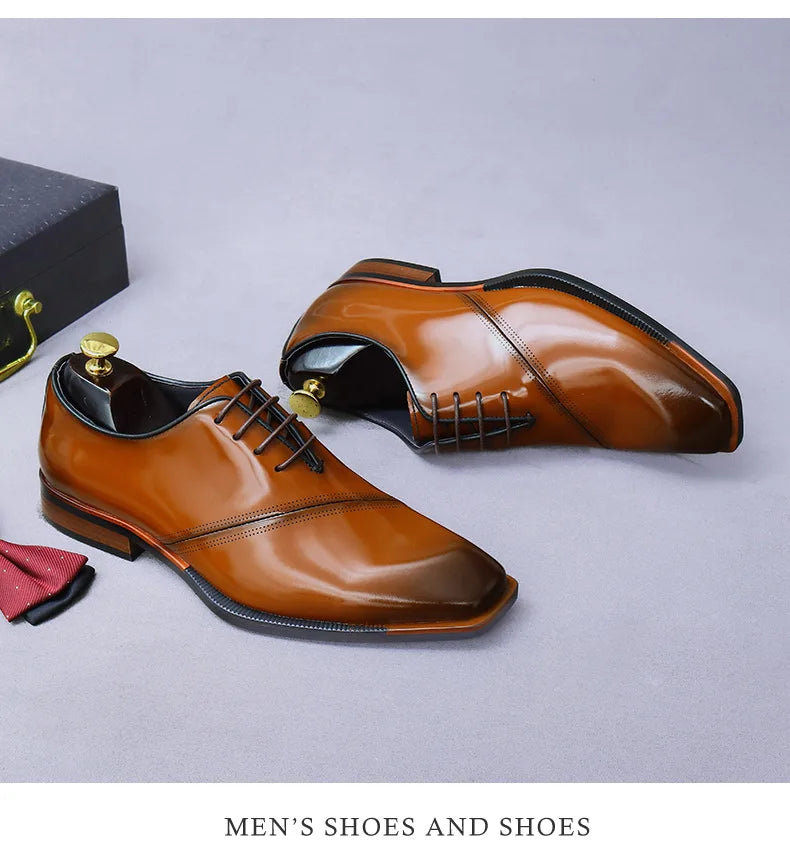Brand Original Mens Oxford Dress Shoes Genuine Leather Brown Lace-up Business Wedding Formal Shoes Plus Size 38-46
