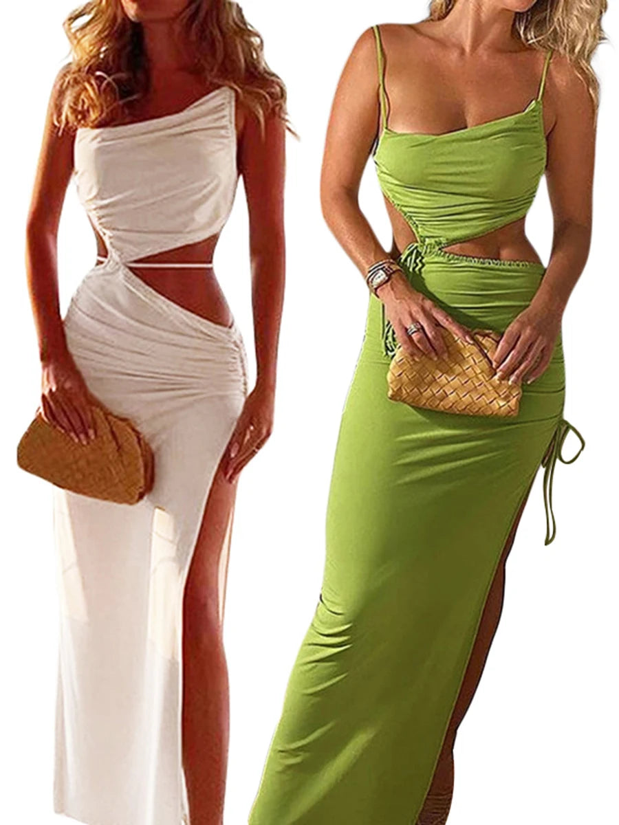 Womens Shoulder Tie Up Slip On Low Cut Sleeveless Dress