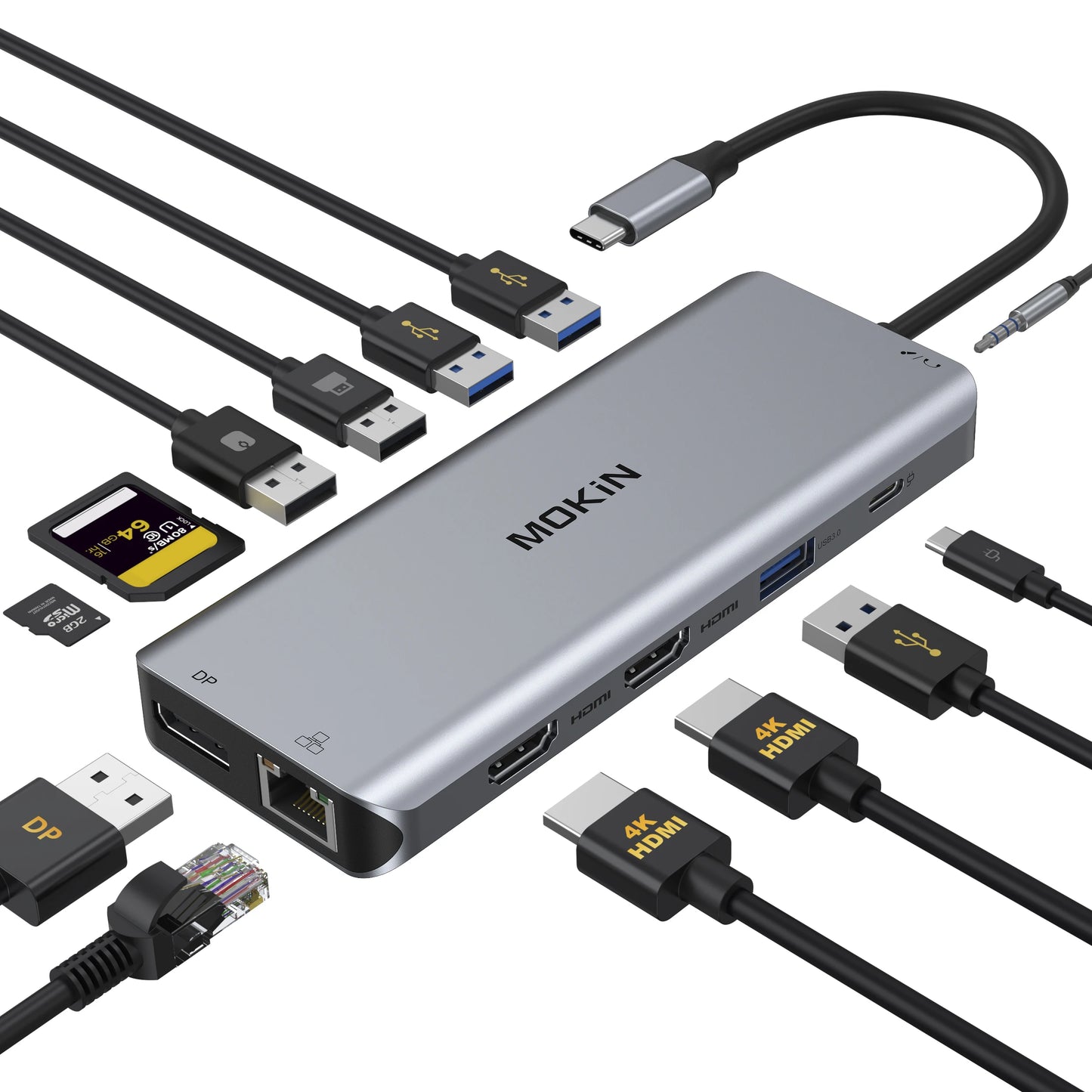 MOKiN 14 in 1 USB Hub PC Accessories Hub USB Type C For Macbook Windows Laptop With Dual 4K HDMI USB 3.1 RJ45 SD/TF Card PD 100W