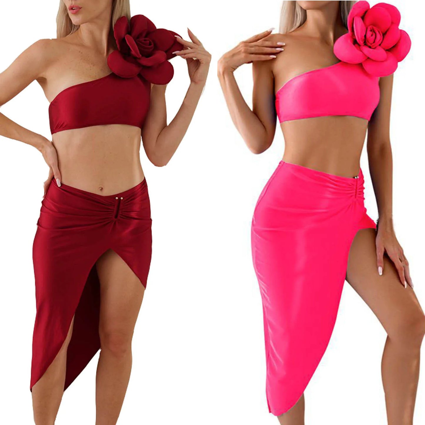 Women'S Solid Color Casual Big Flower Fashion Personality Swimsuit Womens Bikinis Sets 2 Pieces Swimming Beachwear
