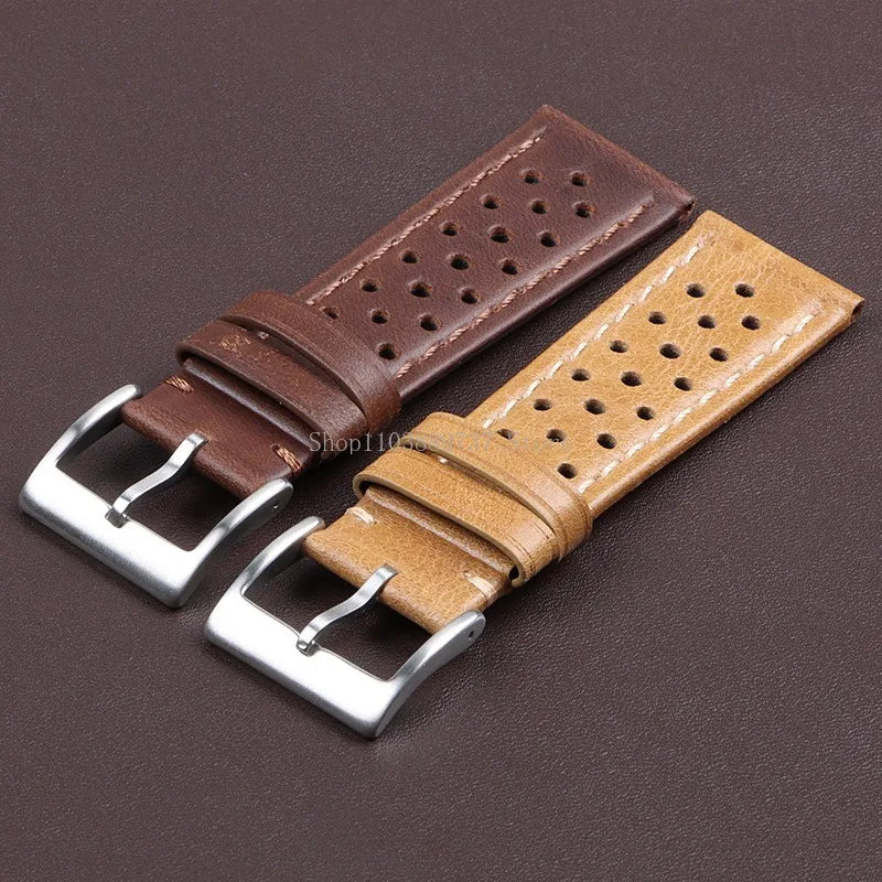 18mm 20mm 22mm Vintage Genuine Leather Strap Men Women Universal Cowhide WatchBand Breathable Bracelet Sport Wristbelt Accessory