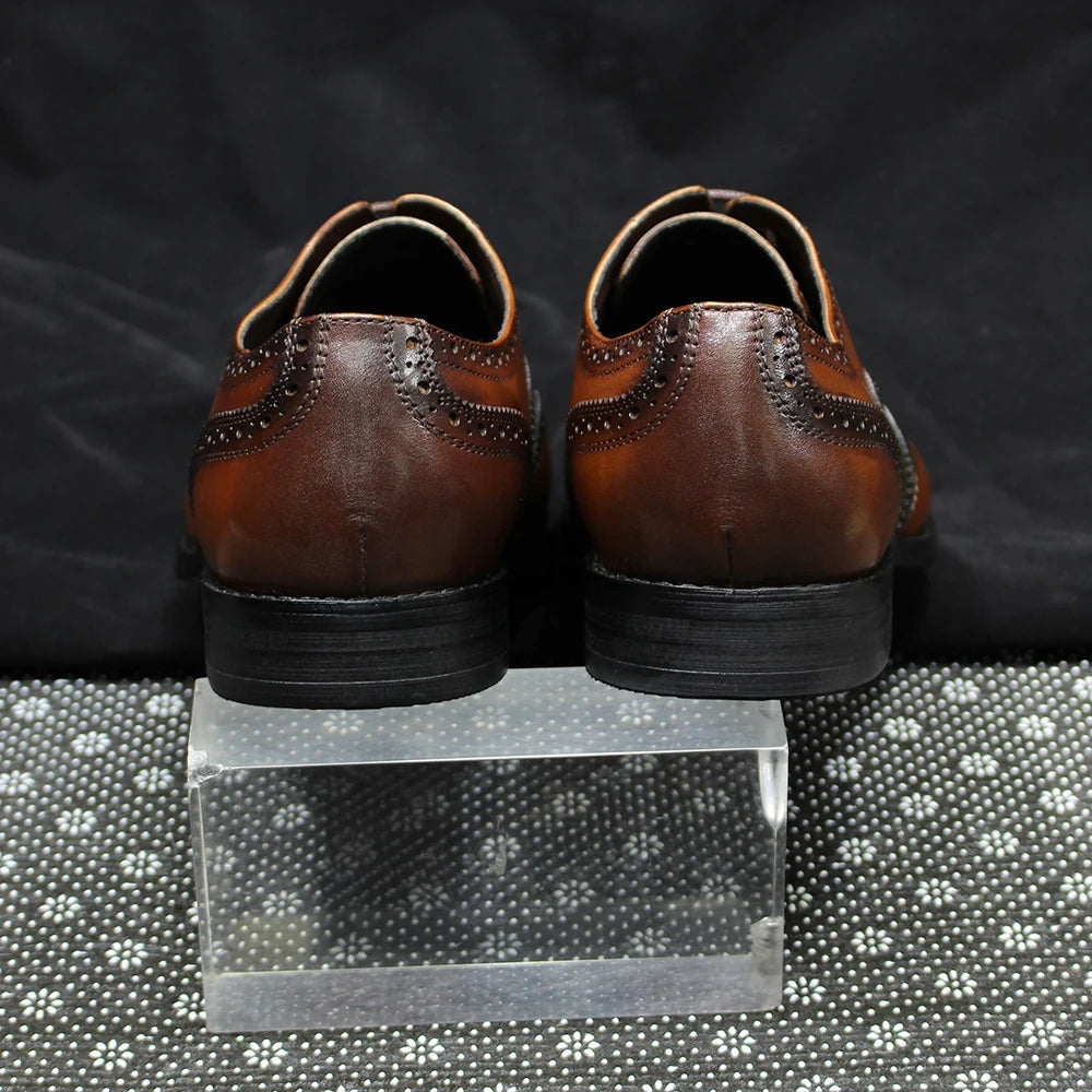 Luxury Men's Oxfords Genuine Leather Classic Wingtip Lace-Up Dress Shoes for Men Wedding Party Business Office Formal Footwear