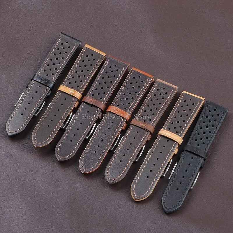 18mm 20mm 22mm Vintage Genuine Leather Strap Men Women Universal Cowhide WatchBand Breathable Bracelet Sport Wristbelt Accessory
