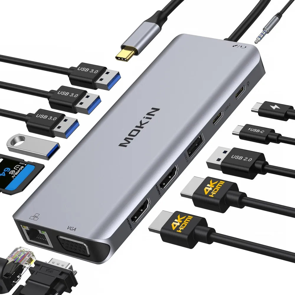 MOKiN 14 in 1 USB Hub PC Accessories Hub USB Type C For Macbook Windows Laptop With Dual 4K HDMI USB 3.1 RJ45 SD/TF Card PD 100W