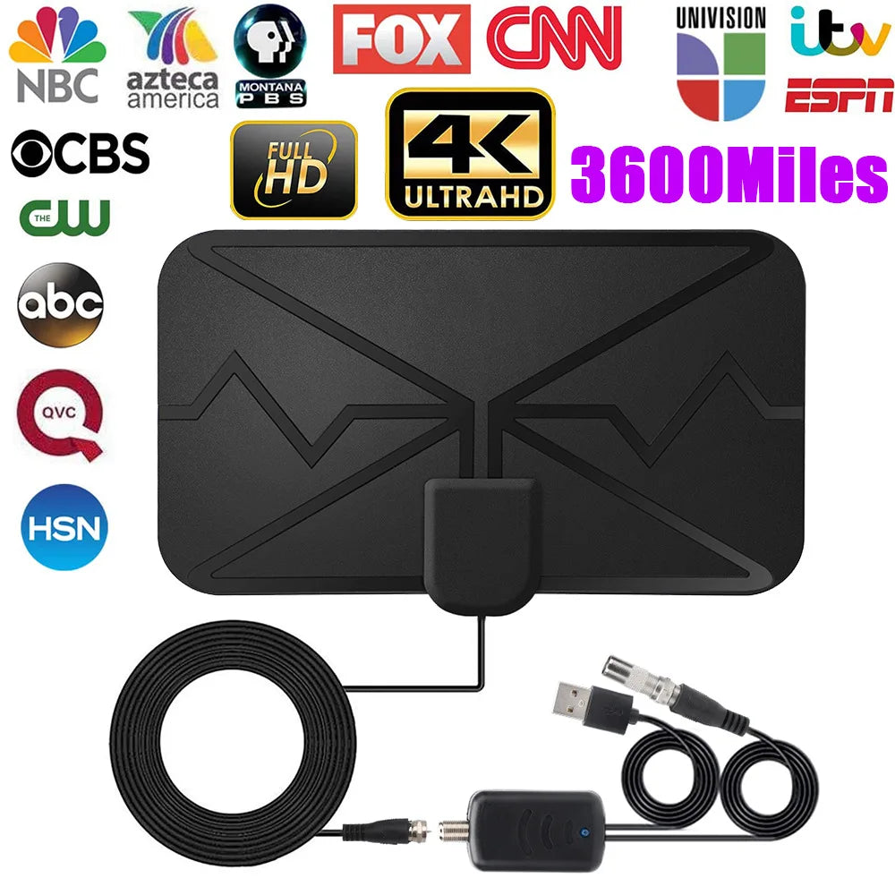 Indoor Digital TV Antenna 4K 1080P Long Range HDTV Receiver Amplifier 25dbi VHF UHF DVB-T2 ATSC Dish Satellite HD Signal Booster