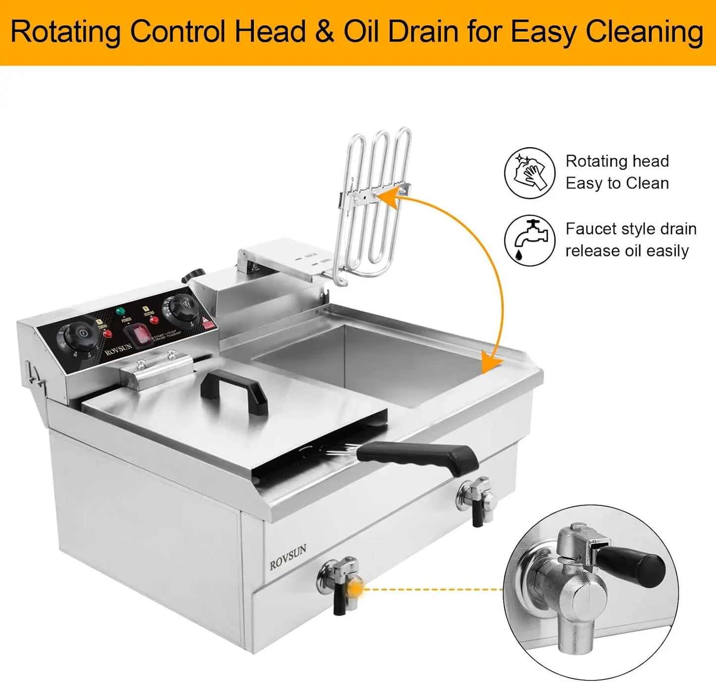 24.9QT Electric Deep Fryer w/Frying Baskets Timer Drains & Lids, 3400W Dual Tank Kitchen Countertop Commercial Deep Fryer