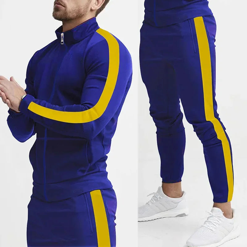 Cross-border Casual Sports Suit Color Block Hooded Trendy Zipper Cardigan Suit For Men Women Youthful Fashion
