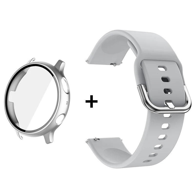 Silicone Strap+Case for Samsung Galaxy Watch Active 2 40mm 44mm Bracelet Tempered Glass Screen Protector Cover correas 20mm band