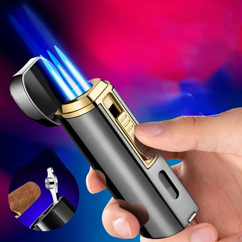 New Luxury Cigar Lighter Torch Metal Straight Jet Butane Lighter Smoking Accessories Cool Cigar Punch Men's Gifts