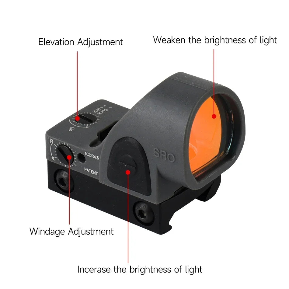 Mini SRO Red Dot Sight RMR Tactical Reflection Pistol Rifle Scope Reflex Optical Airsoft Sight Fit 20mm Weaver Rail