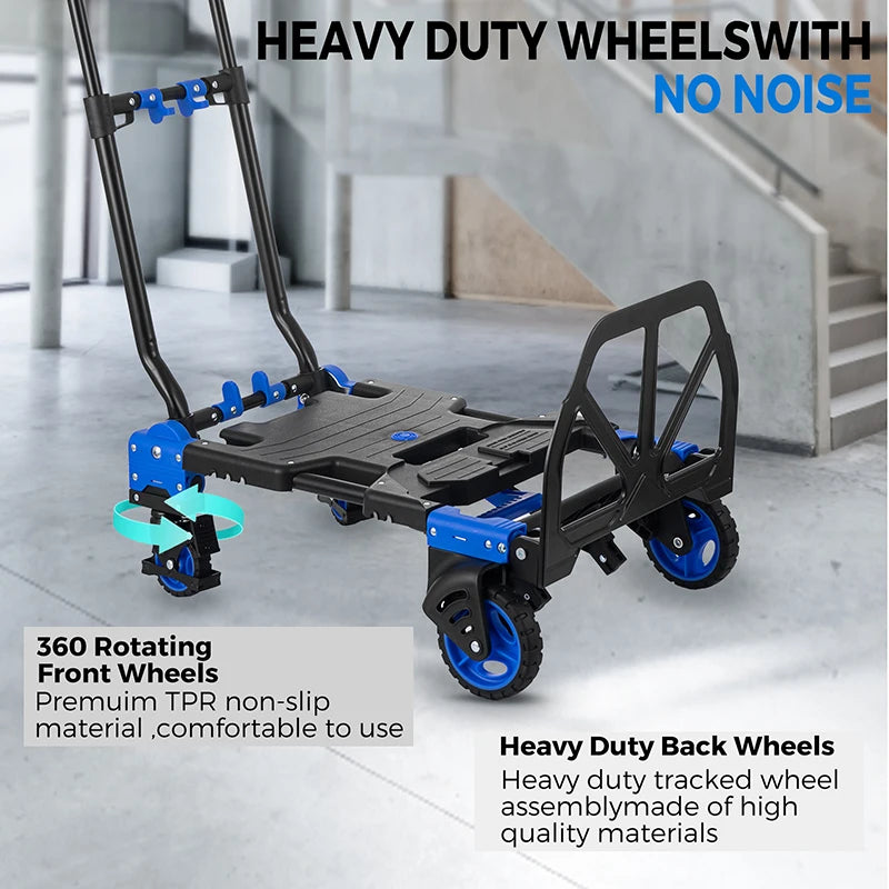 2 in 1 Folding Hand Truck Aluminum Trolley Portable Handcart 4 Wheel Flatbed Truck Outdoor Camp Wagon Multifunction Luggage Cart