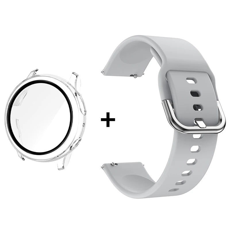 Silicone Strap+Case for Samsung Galaxy Watch Active 2 40mm 44mm Bracelet Tempered Glass Screen Protector Cover correas 20mm band
