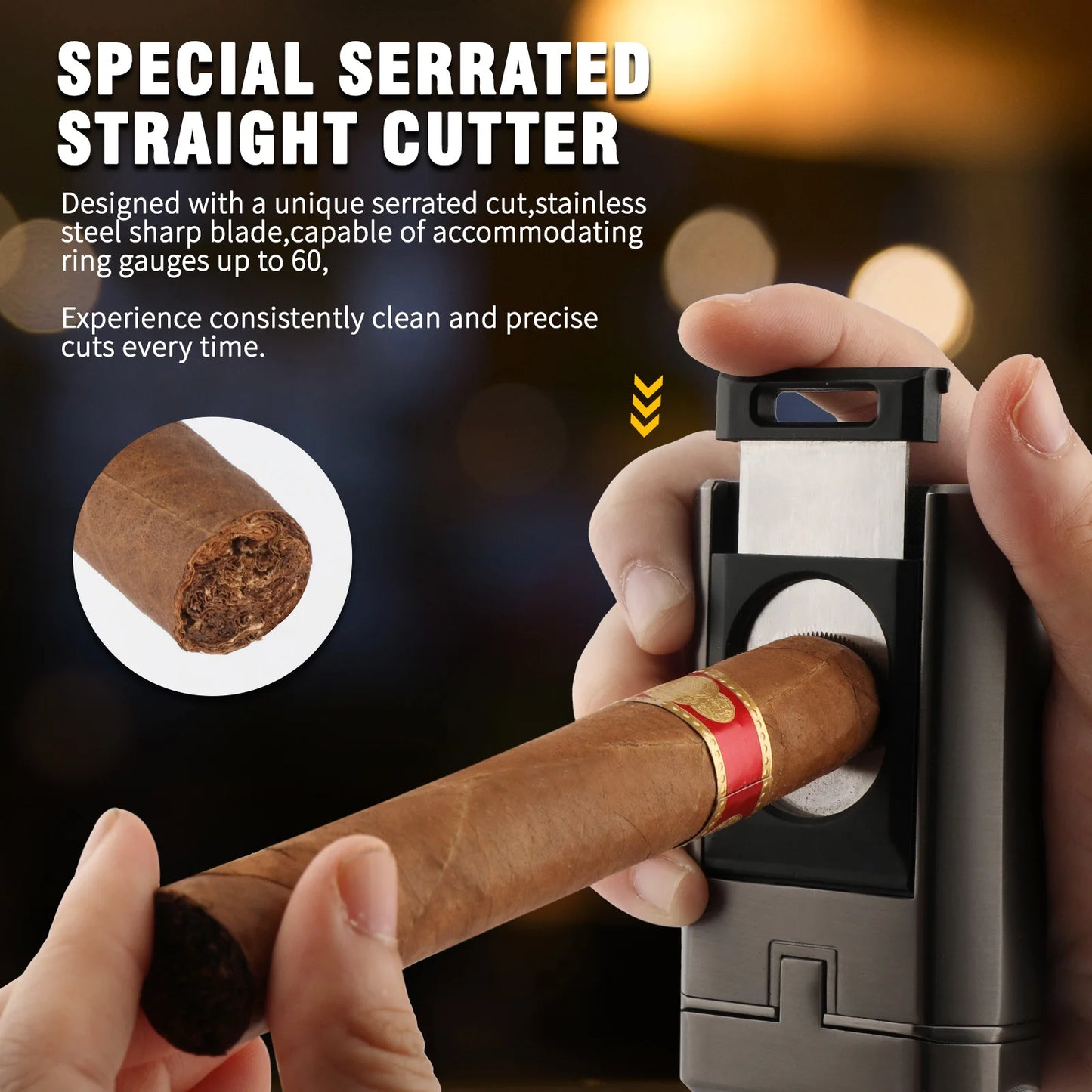 Cigar Lighter and Cigar Cutter Kit,Torch Lighter with Dual Cigar Punch, Cigar Holder Cigar Accessories,Refillable Butane Lighter