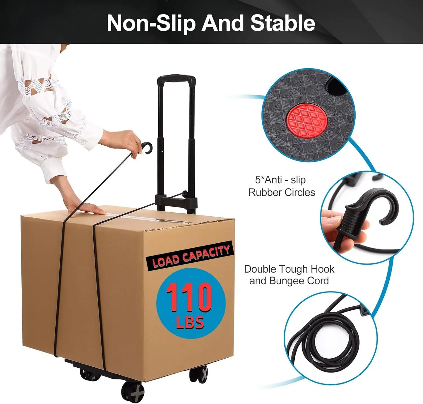 Folding Hand Truck, Lightweight Hand Truck Dolly Foldable Luggage cart with 4 Rotate Wheels Collapsible Dolly