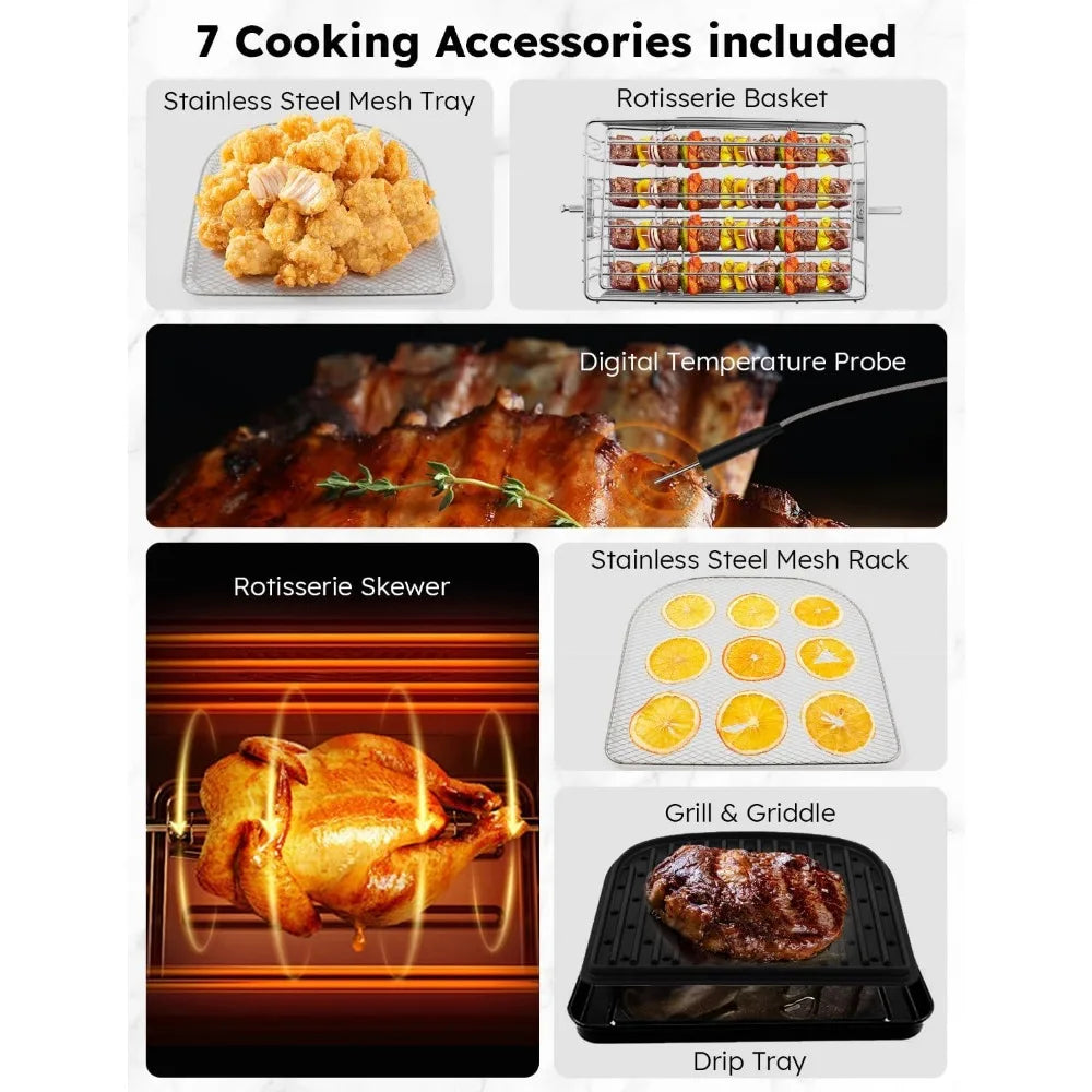Brio Air Fryer Oven, 15.5Qt X-Large Family Size, SS Rotisserie Basket &Skewer-Kit, Reversible Ultra Non-Stick Grill/Griddle