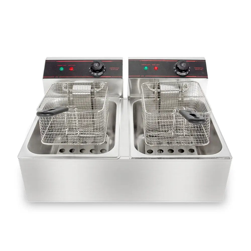 6L+6L Double Tanks Electric Deep Fryers Commercial High Quality Stainless Steel Double Basket Chips Potato Fryer