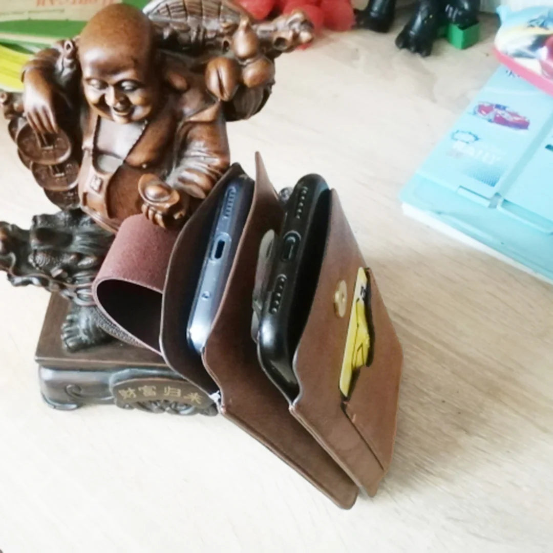 Cow Leather Dual Pouch Travel Men Waist Bag Holder For iPhone Samsung Xiaomi Redmi 7 Pro Huawei 2 Phone Belt Clip Case Holster