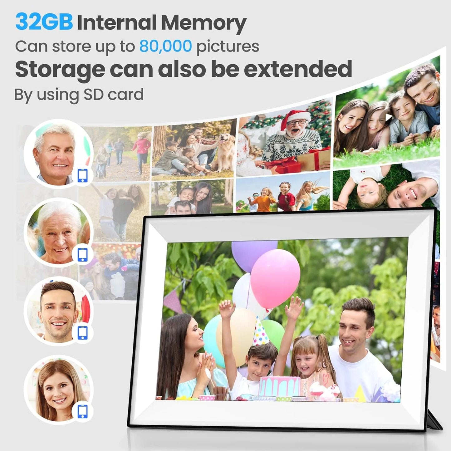 Digital Picture Frame 10.1 Inch 32GB Smart WiFi Digital Photo Frame with 1280x800 IPS HD Touch Screen Wall Mountable