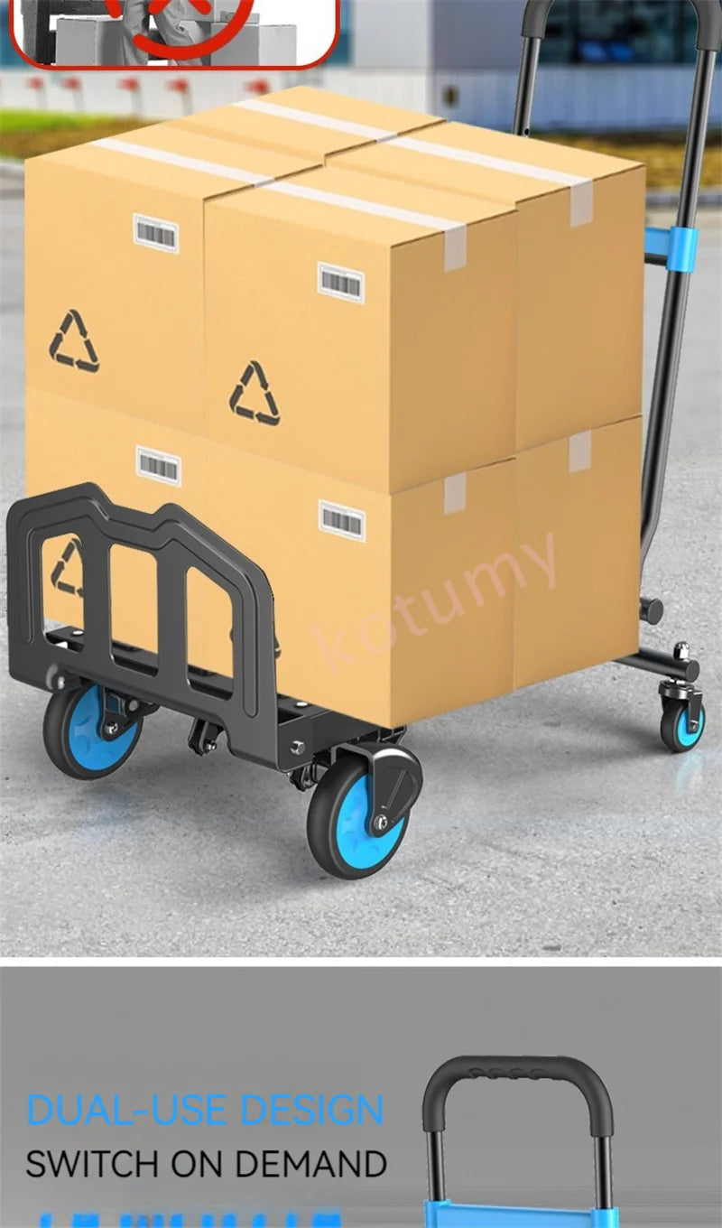 Multi-Position Folding Hand Truck,Four Wheel Luggage Cart 150kg,Pull Rod Adjustable Length,Four Wheel,Outdoor Camping Wagon