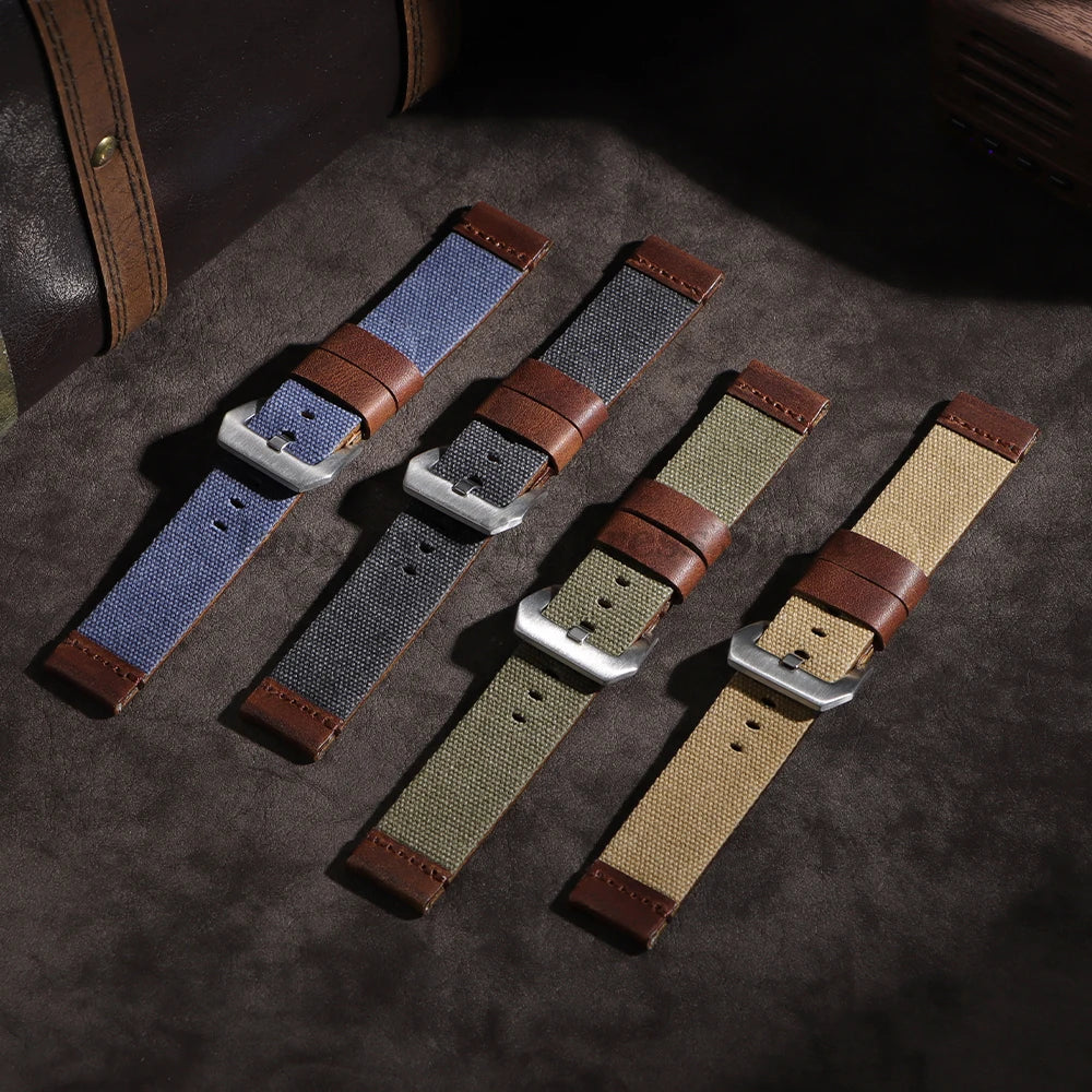 Handmade Canvas Leather Watch Strap 20mm 22mm 24mm for Panerai for Omega Army Green Men Women Watch Bracelet Military Watchband