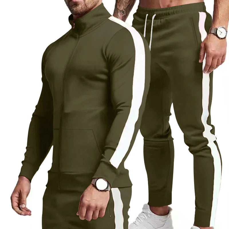2024 Autumn/Winter New Casual Men's Sports Set Color Block Men's Casual Set Hooded Trendy Sports