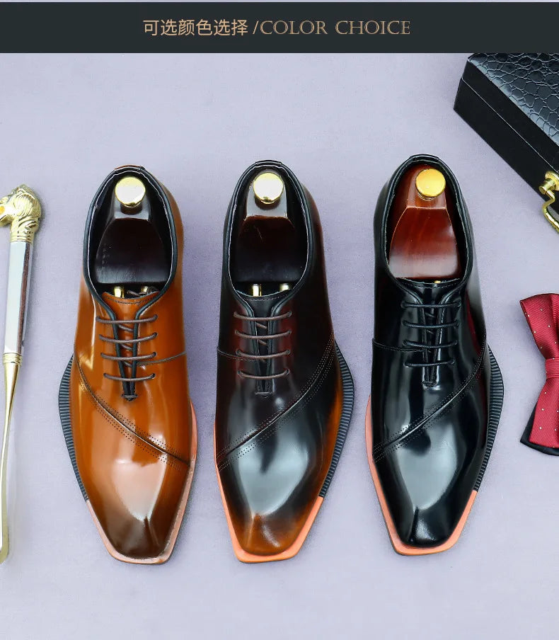 Brand Original Mens Oxford Dress Shoes Genuine Leather Brown Lace-up Business Wedding Formal Shoes Plus Size 38-46