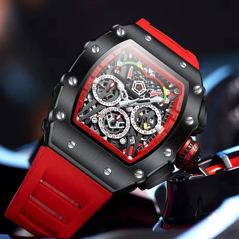 Fashion Watch For Mens Top Brand ONOLA Sports Silicone Strap Quartz Watches Auto Date Luxury Tonneau Clock Man Gift Dropshipping