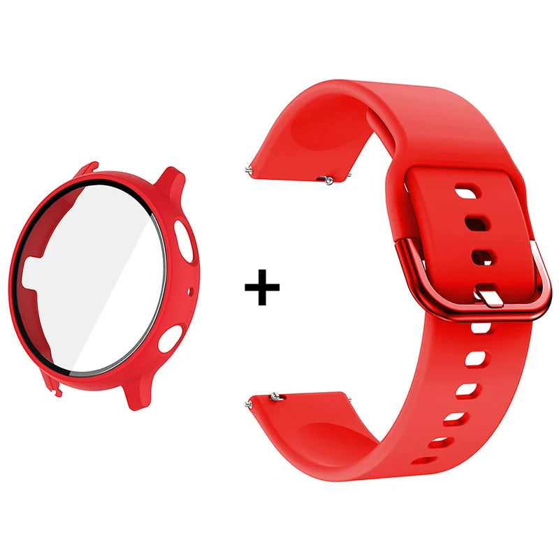 Silicone Strap+Case for Samsung Galaxy Watch Active 2 40mm 44mm Bracelet Tempered Glass Screen Protector Cover correas 20mm band