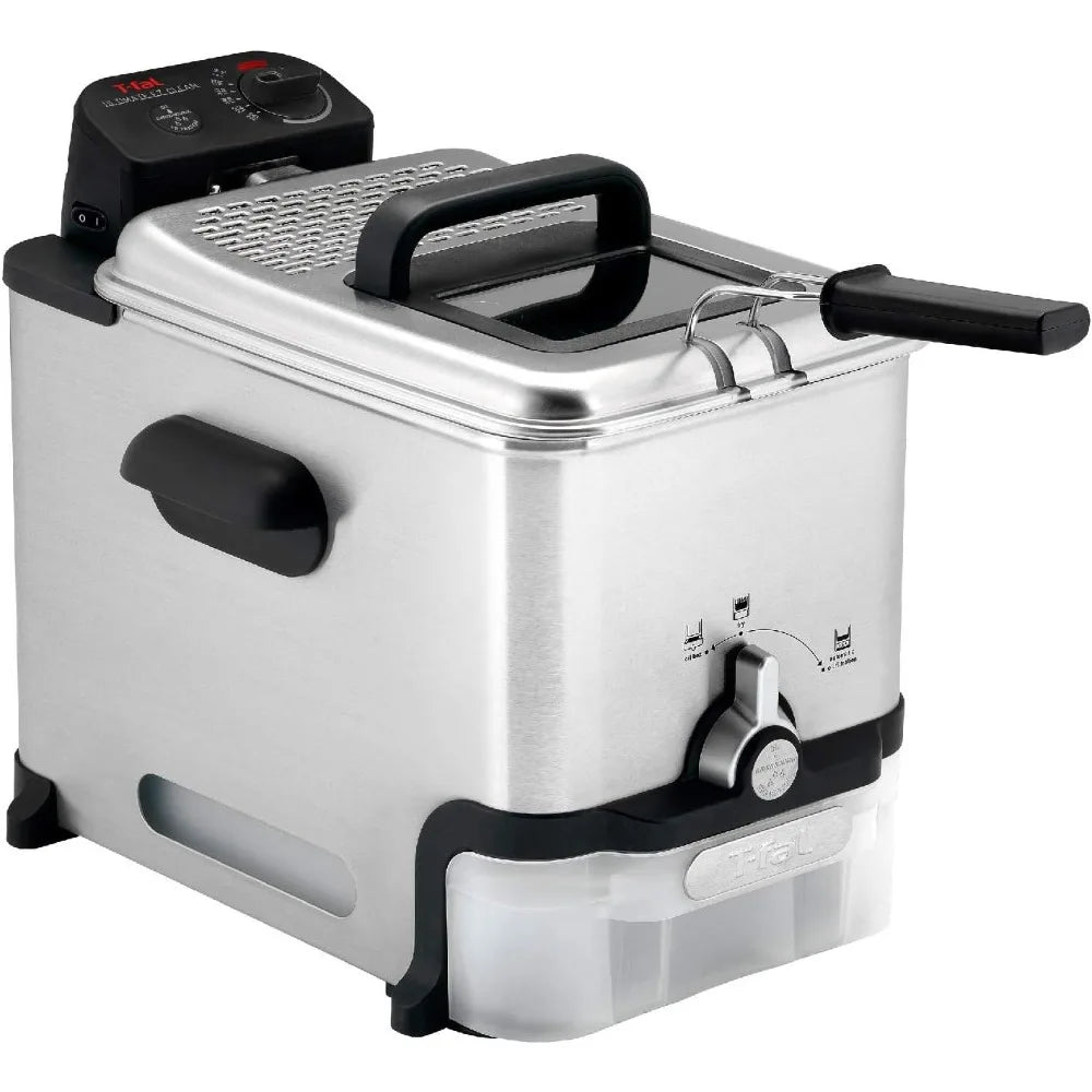 T-fal 3.5L Stainless Steel Deep Fryer with Basket, 1700W, Oil Filtration, Temp Control, Digital Timer, Dishwasher Safe Parts