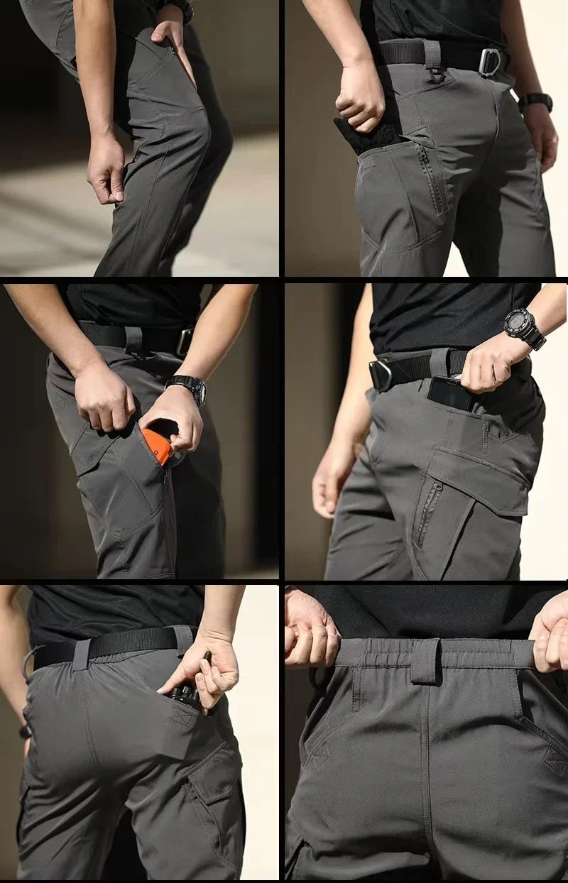 Mens Spring Autumn Tactical Cargo Elastic Pants Combat Trekking Hiking Camping Climbing Run Sport Cycling Work Outdoor Trousers